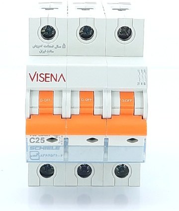 فیوز مینیاتوری سه فاز 25 آمپر 6KA ویسنا مدل VS6-3C25