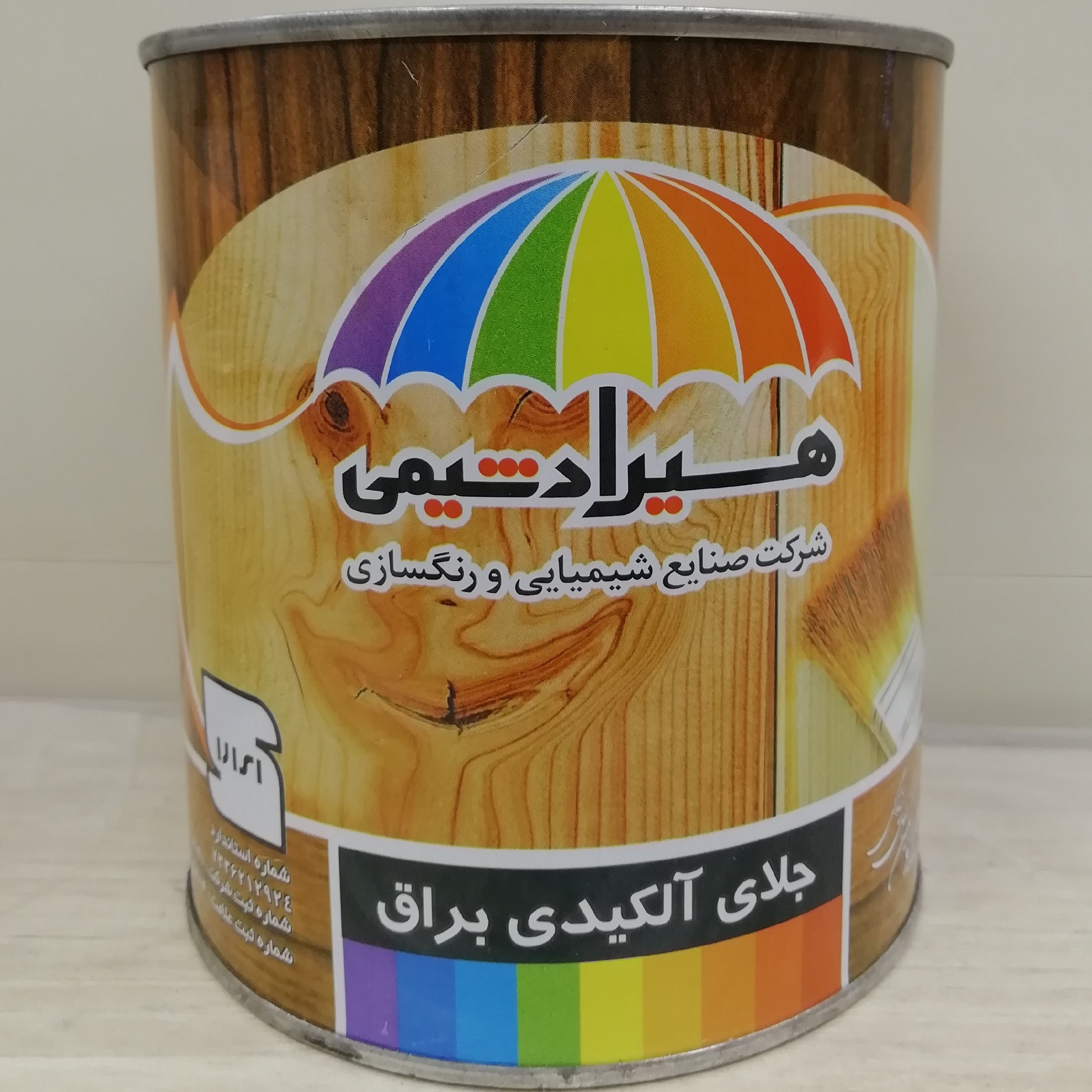 روغن جلای چوب هیرادشیمی 1 لیتری حلال پایه محافظ و براقیت لوازم چوبی و درها و قفسه های چوبی