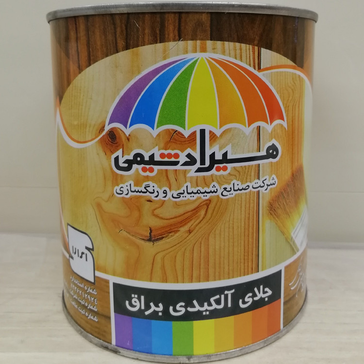 روغن جلای چوب هیرادشیمی 1 لیتری حلال پایه محافظ و براقیت لوازم چوبی و درها و قفسه های چوبی
